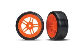 Tires and wheels, assembled, glued (split-spoke orange wheels, 1.9&quot; Drift tires) (front)