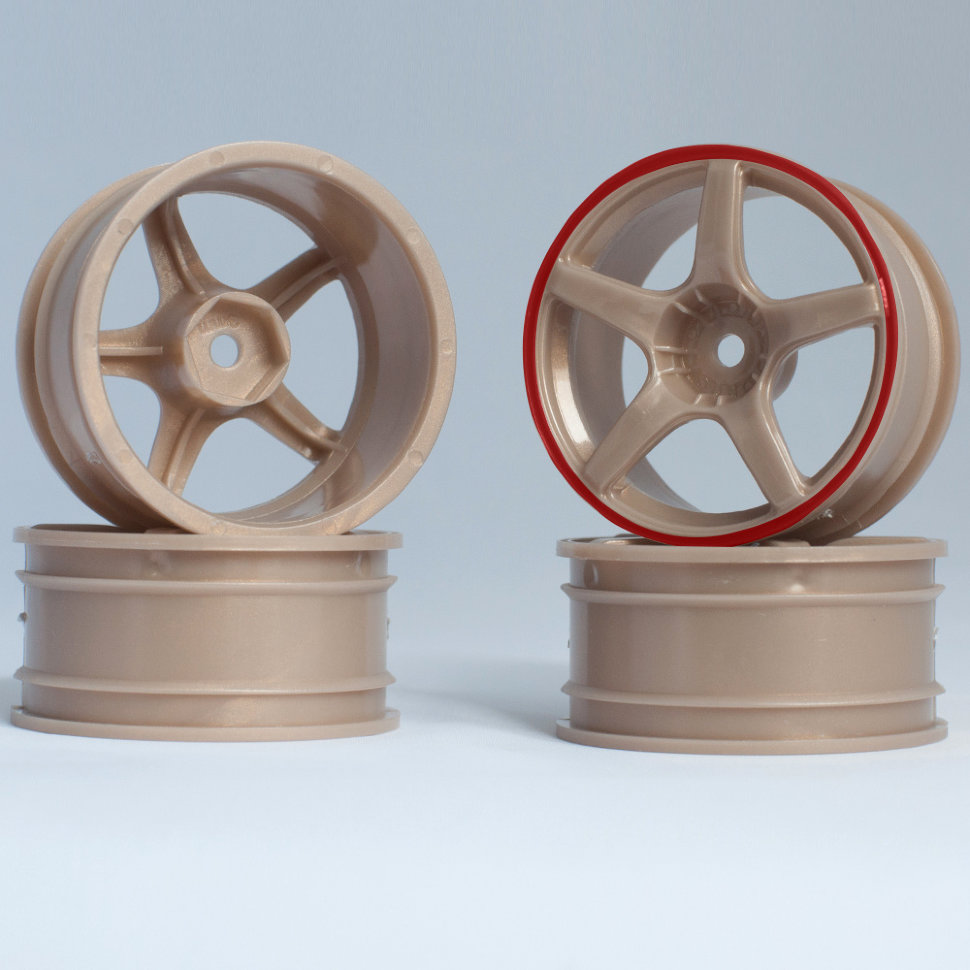 Колеса к радиоуправляемым машинам Комплект дисков (4шт.), 5 спиц, коричневые с красным