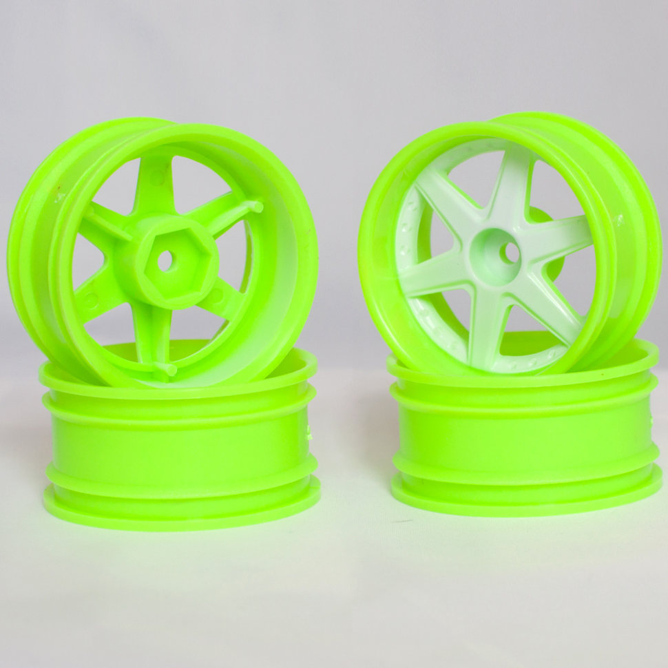 Колеса к радиоуправляемым машинам Комплект дисков (4шт.), 6 спиц, зелено-белые