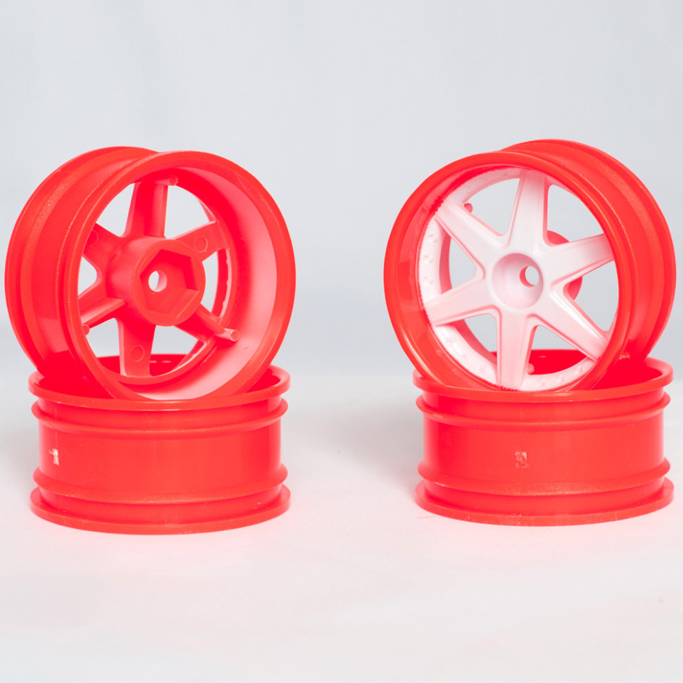 Колеса к радиоуправляемым машинам Комплект дисков (4шт.), 6 спиц, красно-белые